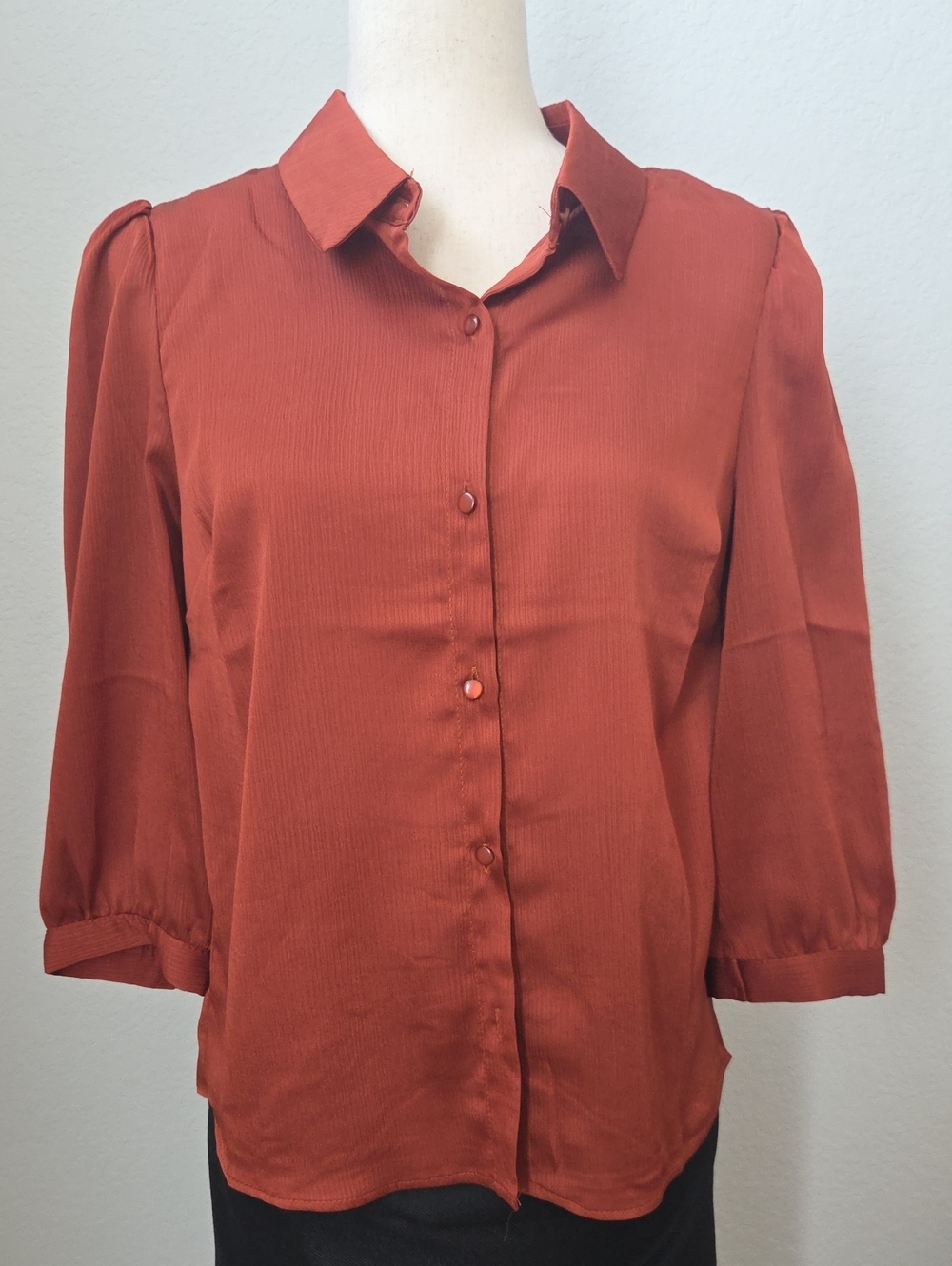 Monteau Large Rust Red Brownish Orange Fall Button-Front Secretary Blouse Office